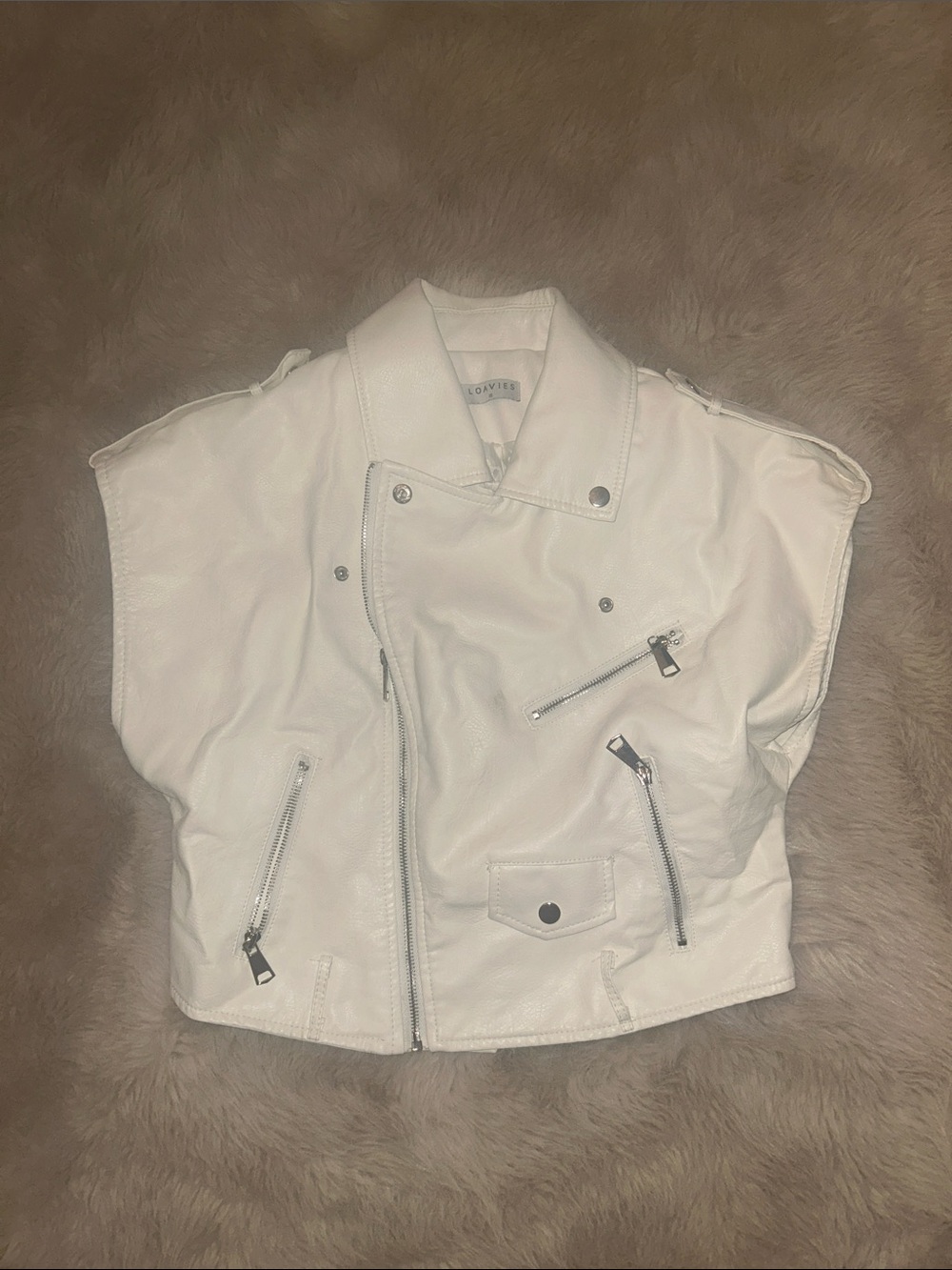White Faux Leather Sleeveless Moto Jacket